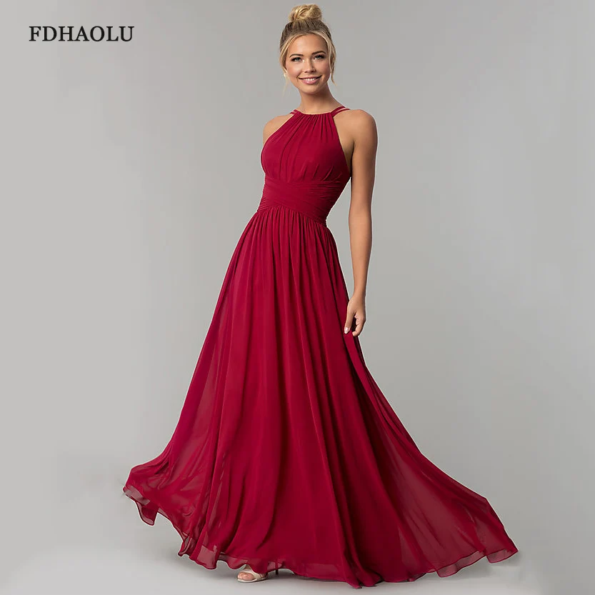 Customized AE46 Burgundy Long Prom Dresses Elegant A Line Pleated Chiffon Formal Dress Party Gown Robe de Soiree