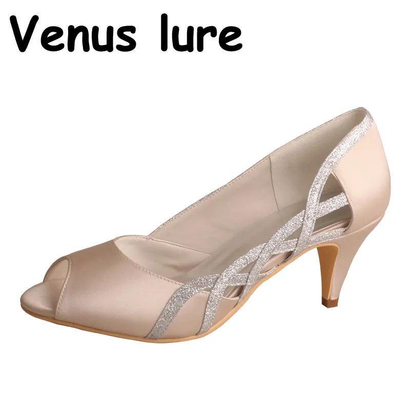 Venus lure Customized 23 Colors Nude Bridal Heels Peep Toe Kitten Heel Bridesmaid Shoes Size 3-11