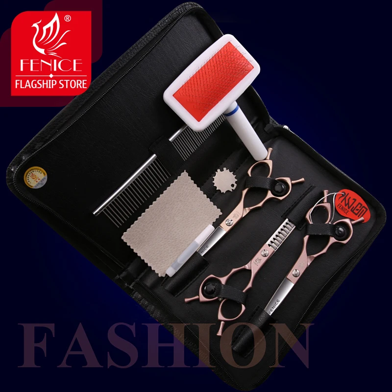 Imagem -05 - Fenice Professional Pet Grooming Scissors Grupo Dog Cutter Thinner Chunker Curvo Tesouras Japão Colorido 440c 65