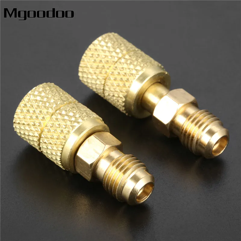 2Pc Brass R410a Refrigerant Adapter 1/4 Male To 5/16 Female SAE Swivel Adapter For R410A Mini Split HVAC System Straight Adapter