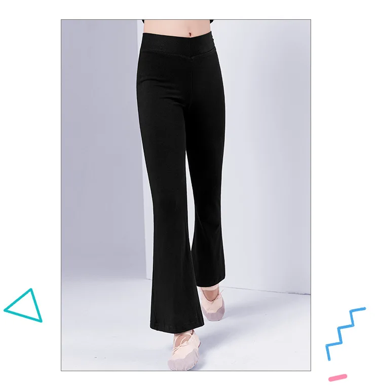 Kinderhosen, Tanzhosen, Übungshosen für Jungen und Mädchen, schmale Baumwolle, lateinamerikanischer Tanz, Jazz-Tanz, schwarze Bell-Bottom-Hose – Detail 3