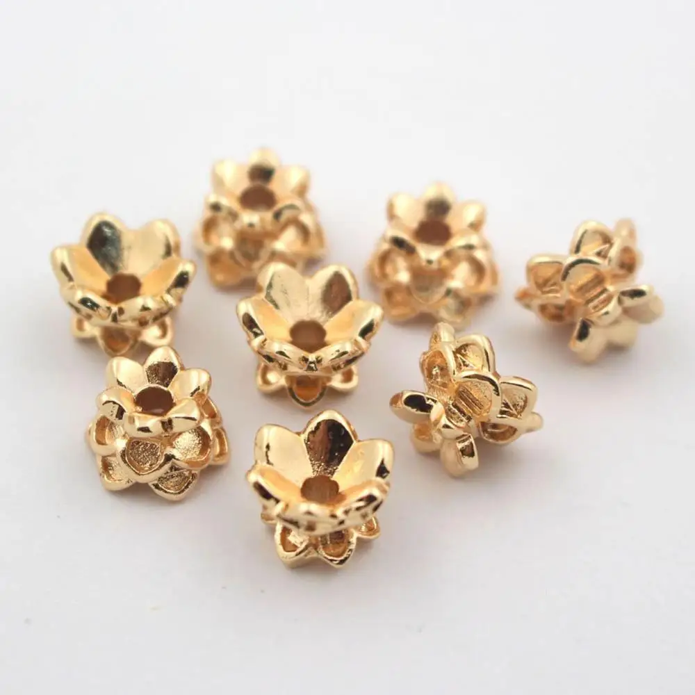 20pcs 10mm Brass Metal Spacer Beads Caps Tassel Caps Tiny Charms Lotus Flower Buddhist Beads DIY Findings Hole Size 2mm
