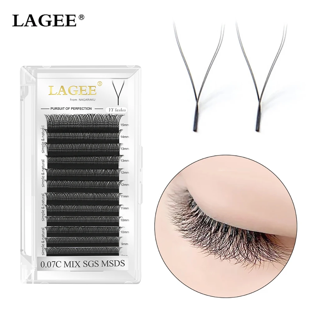 LAGEE Y Shape Mesh YY Lashes L LU M Curl Hand Woven Eyelash Extensions Premade 4D Bloom Cross False Eyelash Makeup from Nagaraku