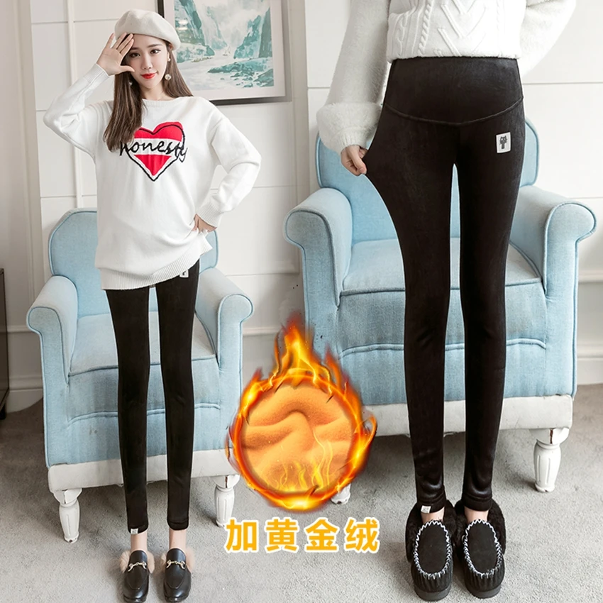 

Pregnant women leggings new high waist stomach lift warm autumn and winter plus velvet thickening pregnancy stomach lift pants