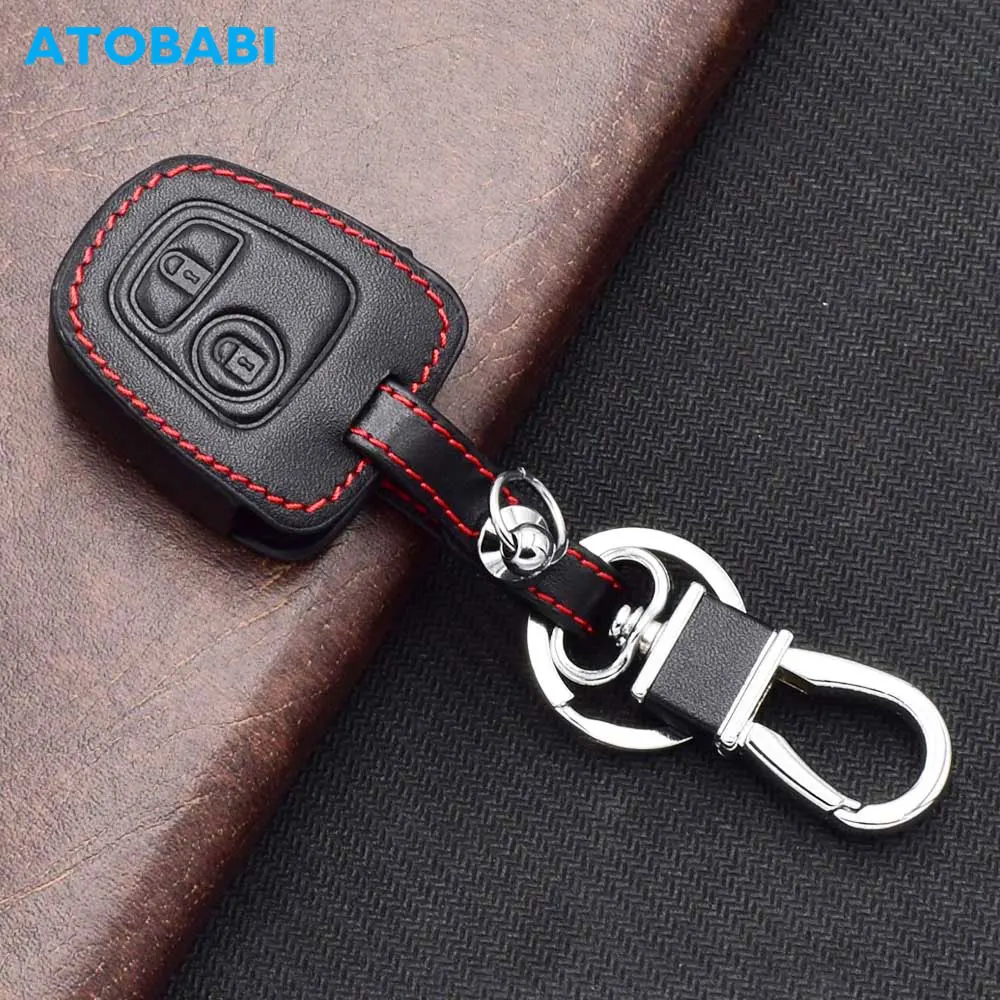 

Leather Car Key Case For Peugeot 106 107 206 207 307 406 407 Partner Citroen C2 C3 Xsara Picasso Saxo Remote Fob Protector Cover