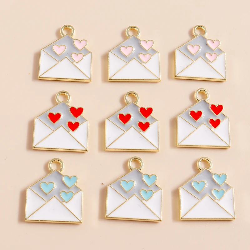 10 sztuk Cartoon słodka miłość list koperta Charms na kolczyki naszyjniki wisiorki Charms Handmade DIY akcesoria do wyrobu biżuterii