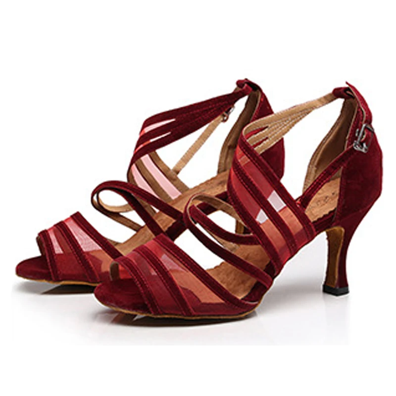 Zapatos de baile latino para mujer, zapatos de baile para fiesta de salón, Salsa, Tango, café, rojo y negro, Sandalias de tacón alto para niña, zapatillas de Jazz Entrega gratuita