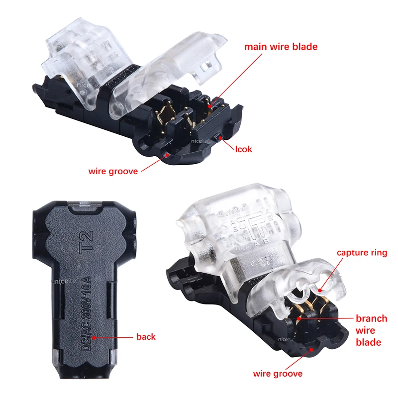 5pcs 2 Pin dc/ac 300v 10a 18-22awg no welding no screws Quick Connector cable clamp Terminal Block 2 Way Easy Fit for led strip