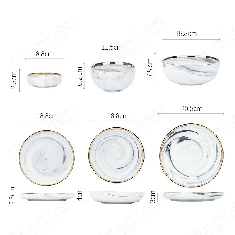 Creative Marble Texture Ceramic Plate Nordic Modern Golden Stroke Spiral Texture Dinner Set Plates and Dishes Western Tableware