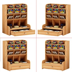 Wooden Multi-function Desktop Pen Holder 5 Layer Desk Storage Box Portable With Drawer Office School Storage Box Stationery