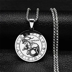 12 Constellations Capricorn Stainless Steel Round Chain Necklaces Women/Men Pendants Necklaces Jewelry zodiac necklace NXH255S03