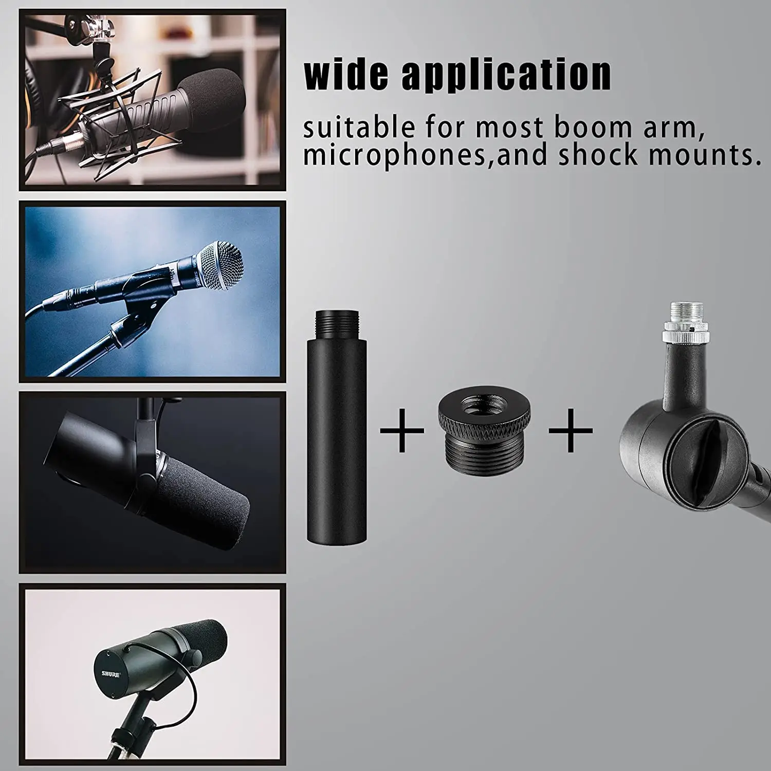 New 2pcs Mic Stand Extension Tubes with 1pc Metal Adapter Microphone Extension Rod 5/8\