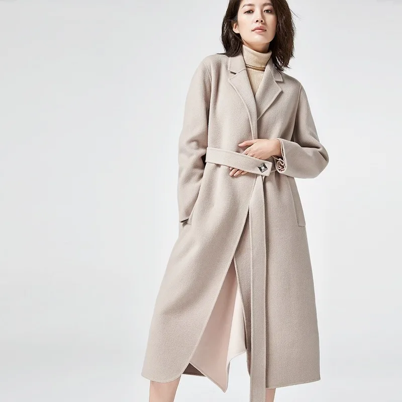 classic atmosphere 2020 wear simple H-type pure wool hand-sewn double-faced woolen coat female