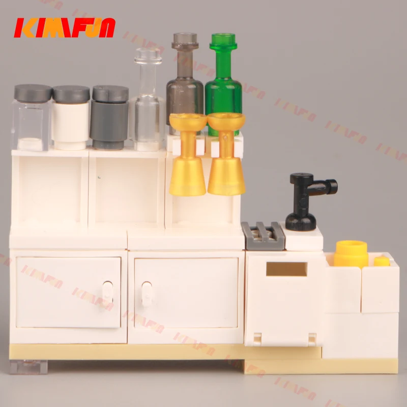 Furniture Kitchen Street View Creative Assembly MOC Building Block Toy Cabinet Interior Decoration Furniture Scene Accessories