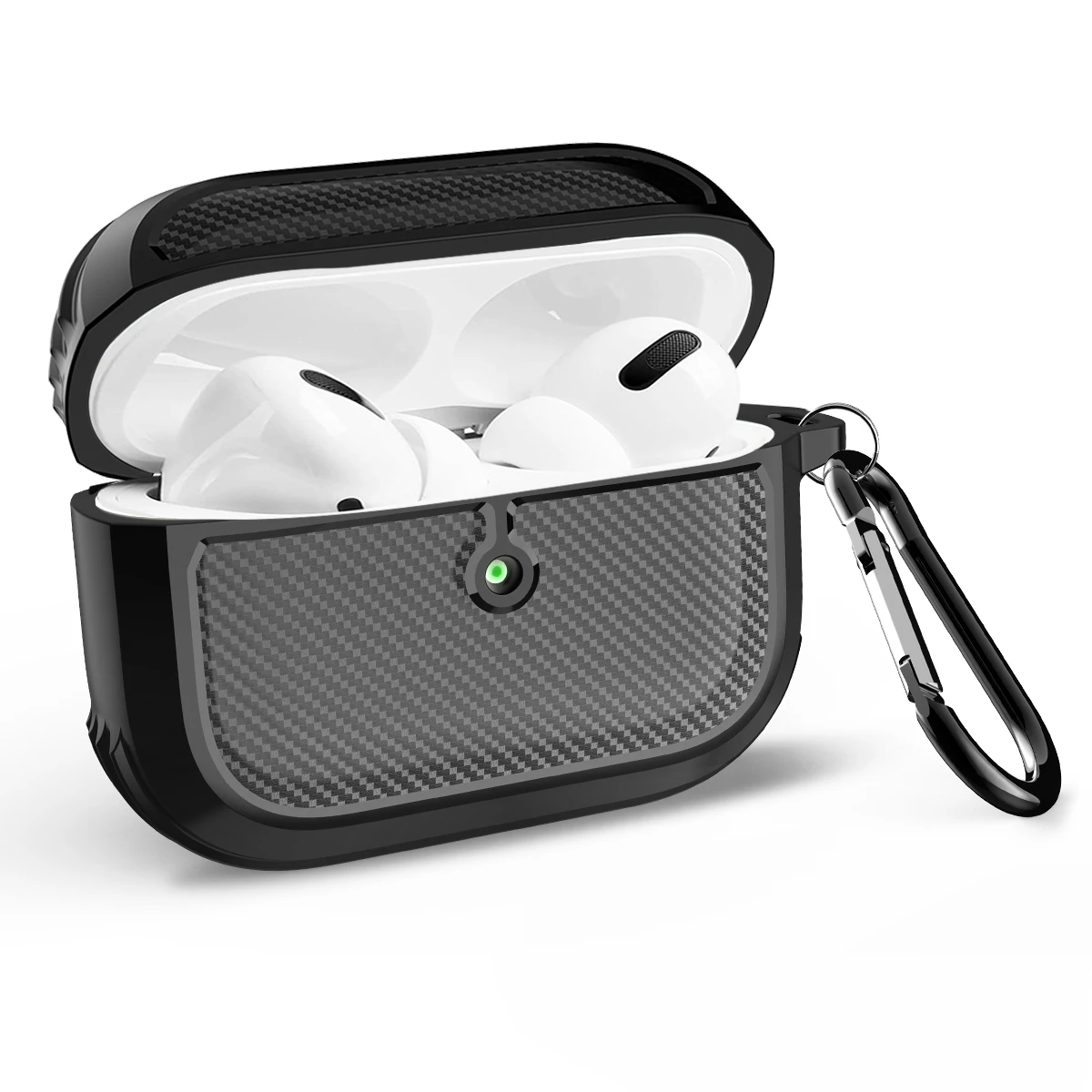 Carbon Fiber Silicone Case for AirPods Pro Full-Body Rugged Protective Cover with Keychain for Apple Airpods Pro Shockproof Case