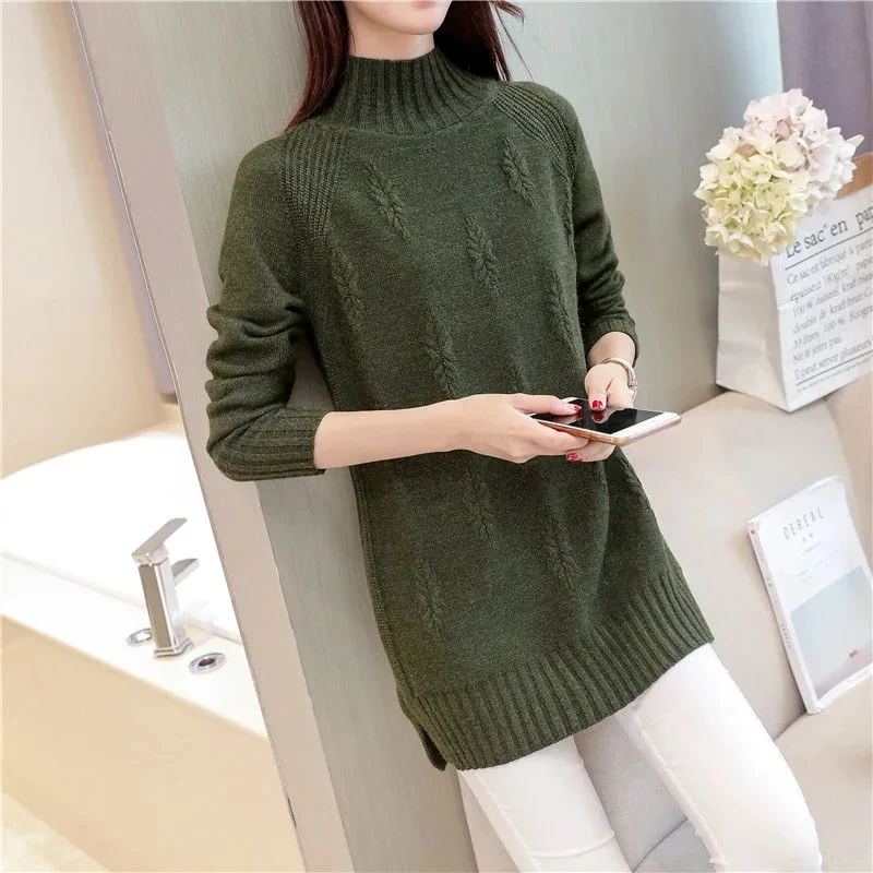 Autumn Winter Women Turtleneck Sweater & Pullovers New Long Sleeve Loose Pull Warm Female Jumper Sweater Tricot Tops Knitted 4XL