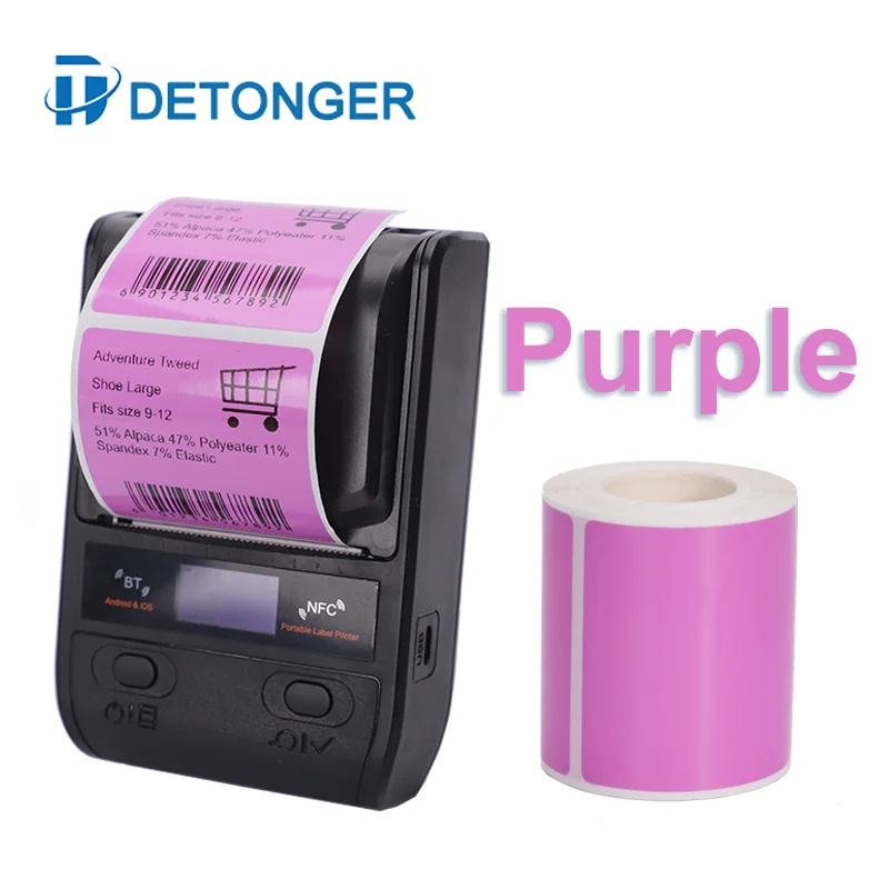 DETONGER DP23S 58mm Portable Thermal Printer with 4 Rolls Color Sticker Bluetooth Barcode Label Maker DP23S