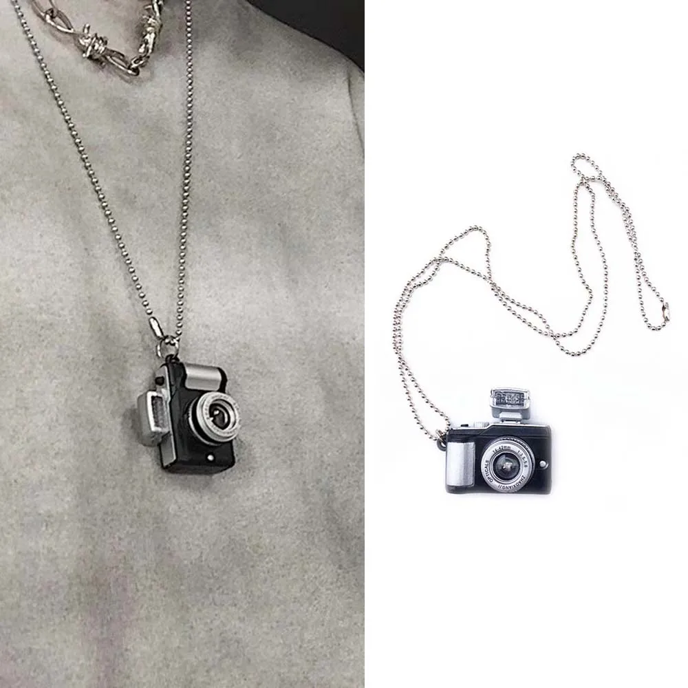 Punk Flash Camera Necklaces Music Pendant Luminous Necklace Retro Small Camera Necklace Flash Men Women