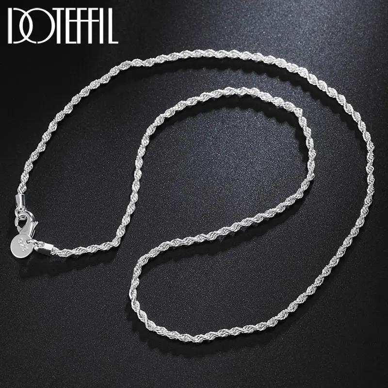 

DOTEFFIL 925 Sterling Silver 16/18/20/22/24 Inch 2mm Flash twisted rope Necklace For Women Man Fashion Wedding Charm Jewelry