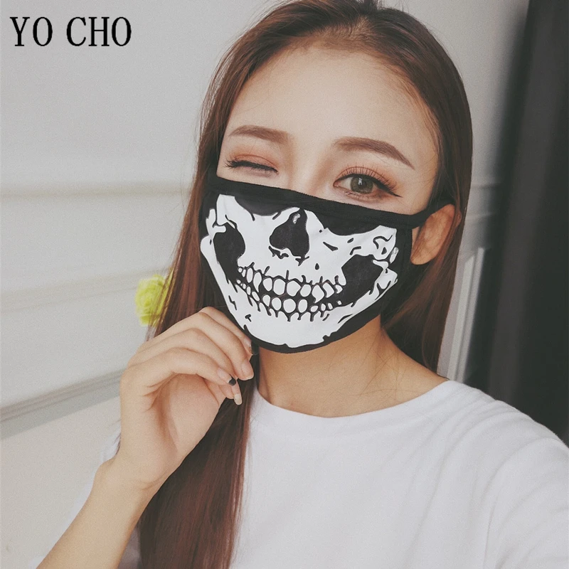 YO CHO Party Creative Dust Masks Keep Warm Cotton Face Mask Personality Skull Masks Unisex Daily Party Mouth Muffle Respirator