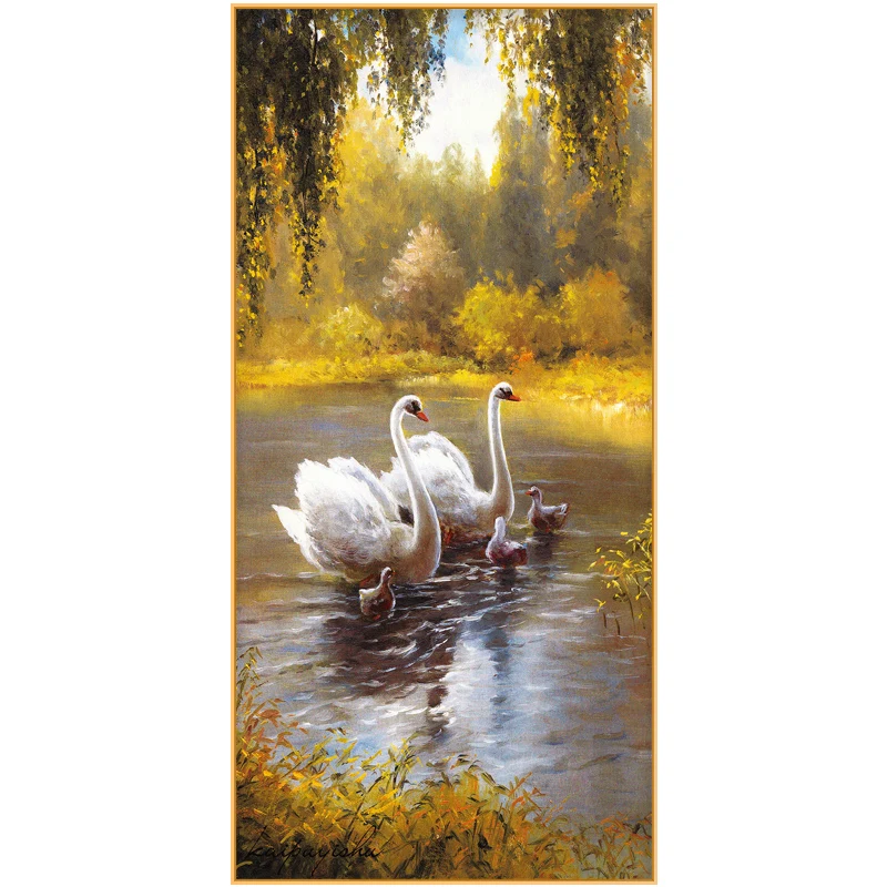 EECAMAIL 5D DIY European Style Full Diamond Painting Full Vertical Version Lake Swan Corridor Hanging Painting No Frame