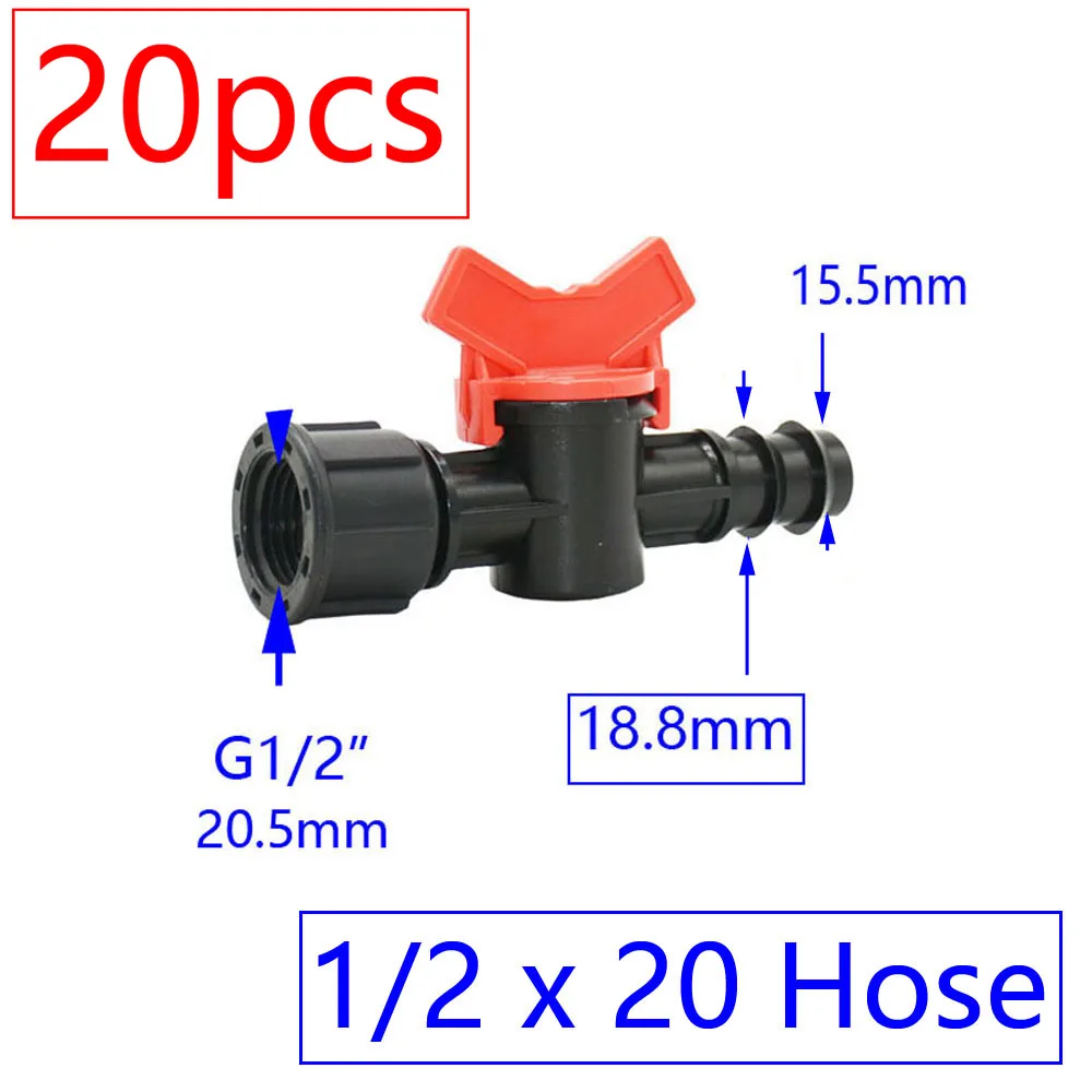 20pcs Drip Irrigation Mini Valve 4/7 3/8/10/12/16/20 /25mm Pipe Garden Tap 1/2\