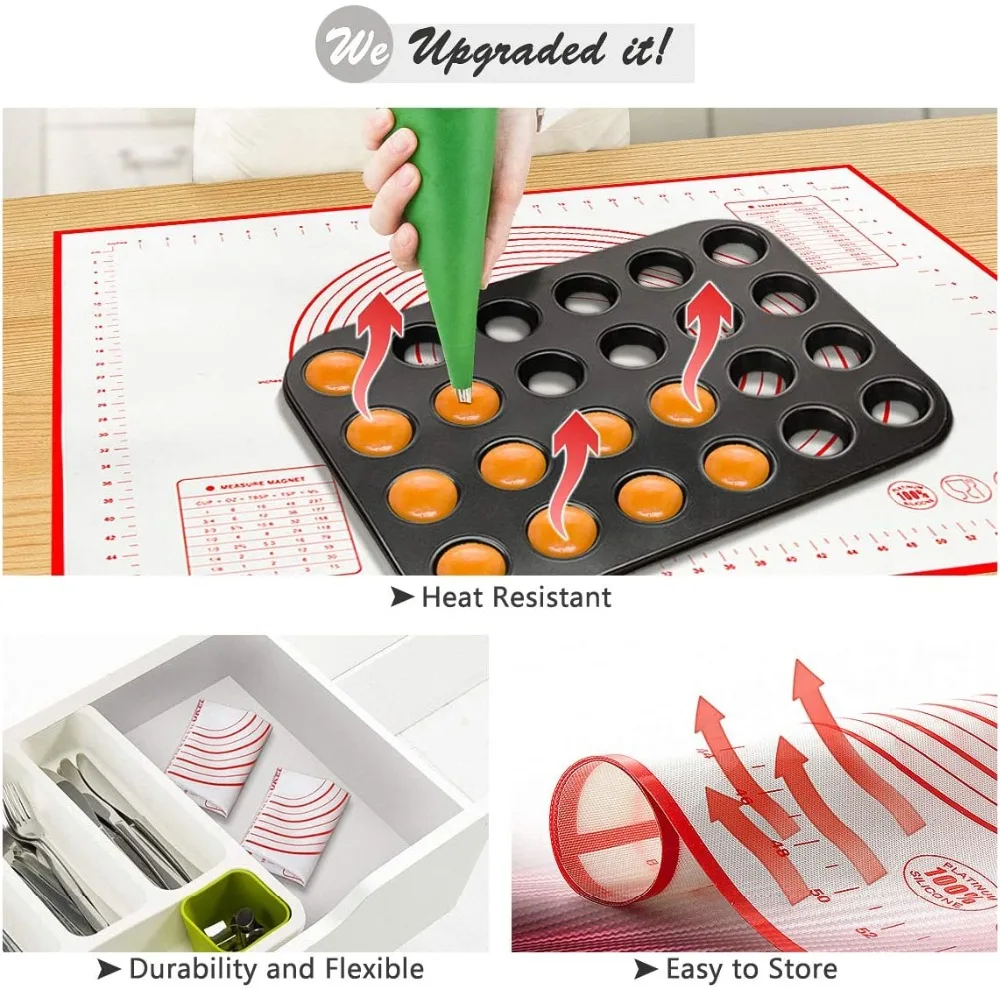 Parmedu Tapis De Pétrissage Silicone 80x60cm Épaissi Antiadhésif Avec Coupe-Pâte Et Courroie - Résistant Chaleur Pour Cuisine