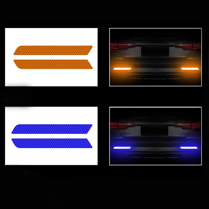 2 Pcs Car Reflective Safety Warning Car Trunk Tail Door Bumper Decal Reflective Sticker Protective Collision Scratch Car Styling