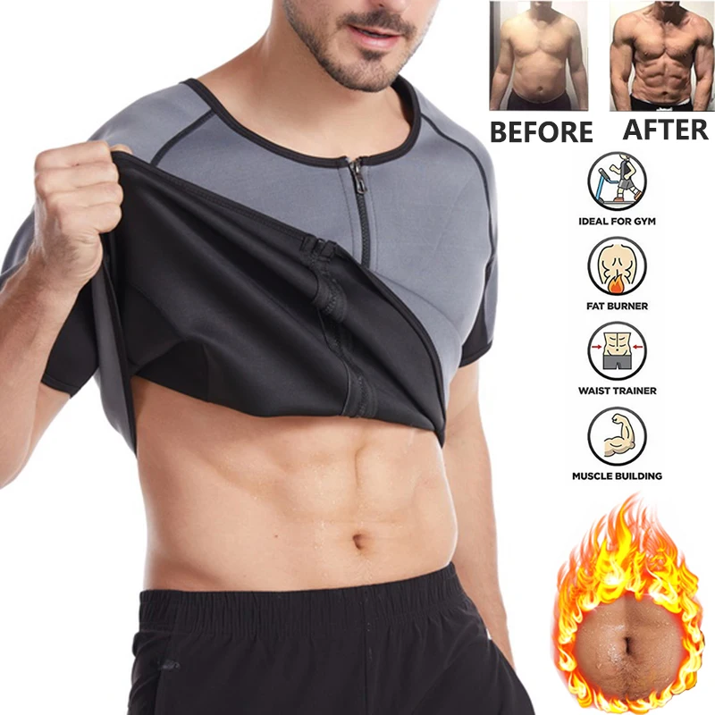

Men Neoprene Sauna Suit Slimming Waist Trainer Body Shaper Zipper Compression Shirt Workout Corset Tops Shapewear Weight Loss