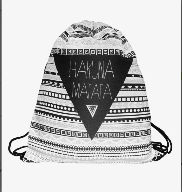 Hakuna Matata Women Geometric Backpack 3D Printing Travel Softback Women Mochila Drawstring Bag Mens Backpacks