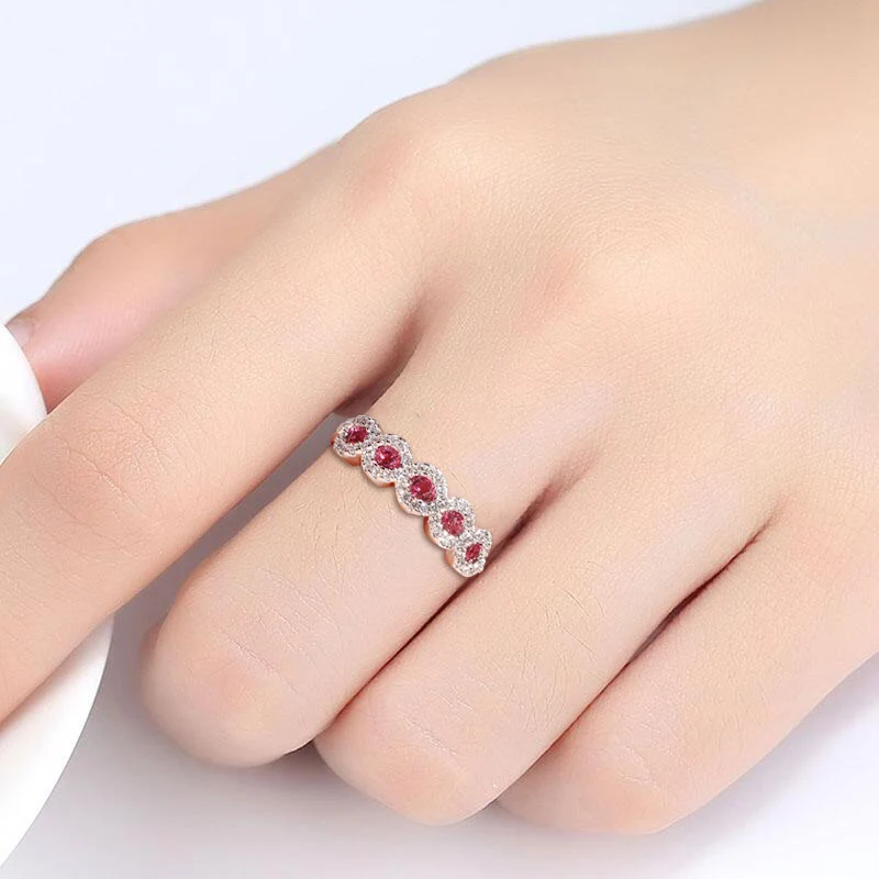 Cellacity Fashion Wave shaped Silver  Jewelry Emerald Ruby Ring for Women Round Gemstones Female Jewelry for Party Size5-11