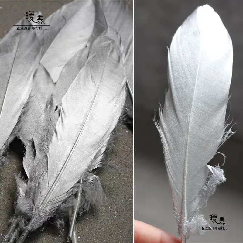 

Natural Goose Feather Silver Sewing Apparel Fabric DIY Art Crafts Embellishments Floral Arrangement Accessories Designer Fabric