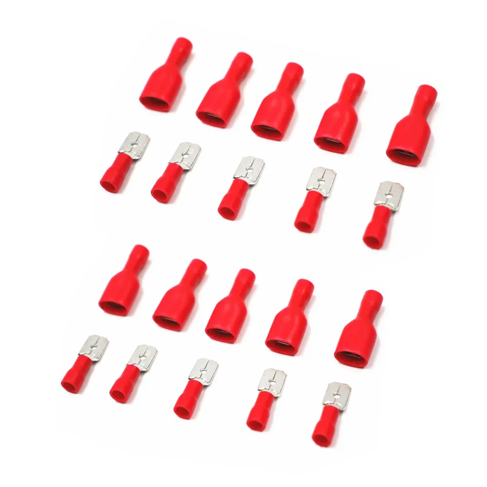 

100pcs red Female Male Fasten Insulated Crimp Terminal Spade Electrical & Cable Wiring Connector FDFD1.25-250*50 MDD1.25-250*50