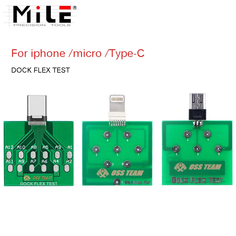Scheda flessibile dock micro USB MILE per iPhone e telefono Android di tipo C U2 Strumento di test facile per ricarica dell'alimentazione della batteria