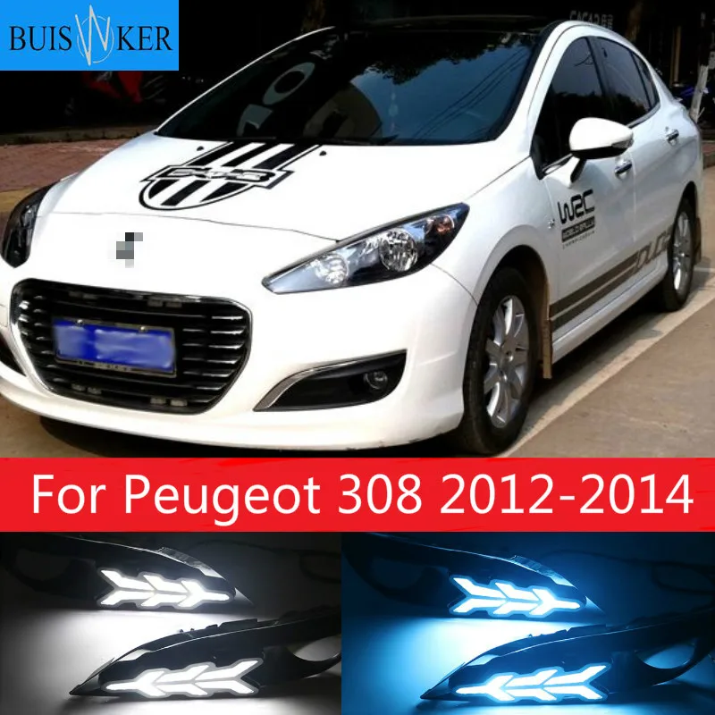 

Для Peugeot 308 2012-2014 светодиодный DRL Габаритные огни белый дальнего света + желтый указатель поворота Водонепроницаемый