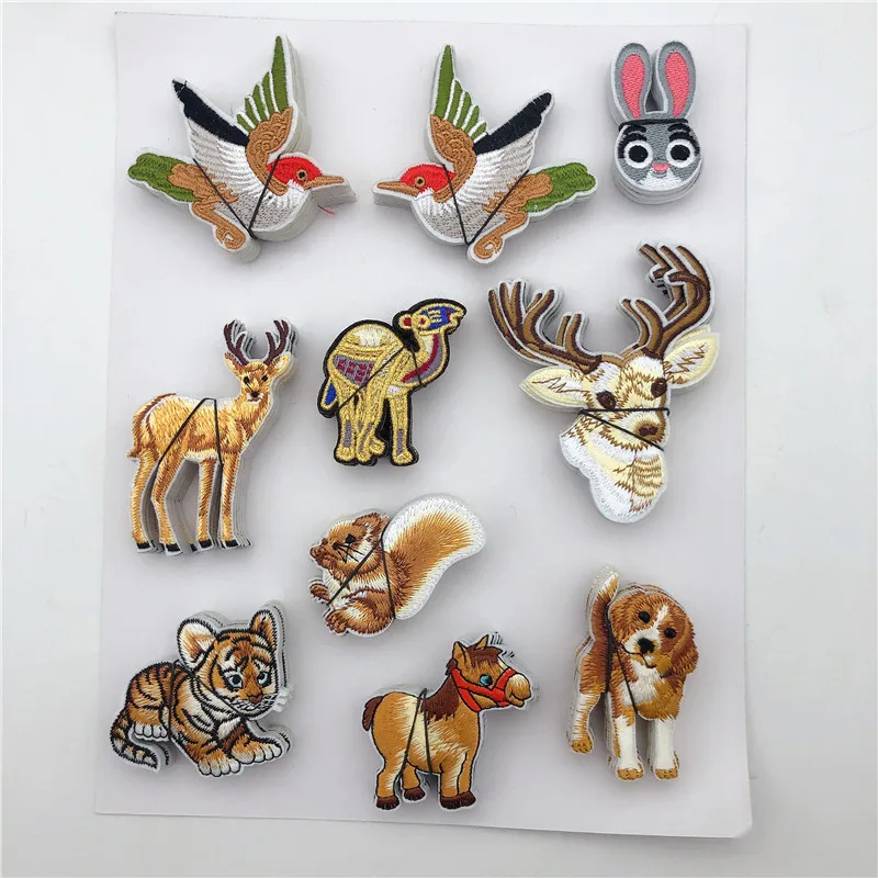 100Pcs Embroidery Mix animal cat bird dog Iron On Patch Badge Bag Clothes Fabric Applique for boy children