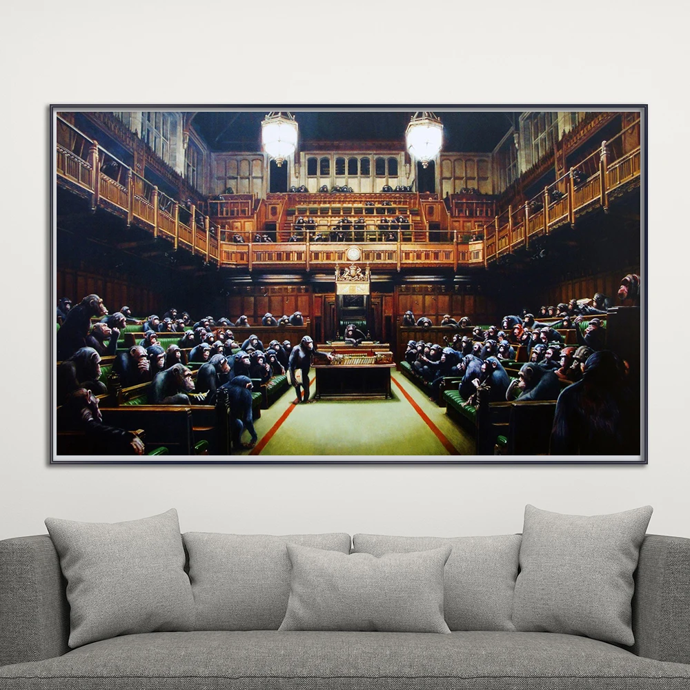 Modern Banksy Monkey Parliament Canvas Painting  Posters Prints Quadros Wall Art Picture Abstract Living Room Decor Cuadros