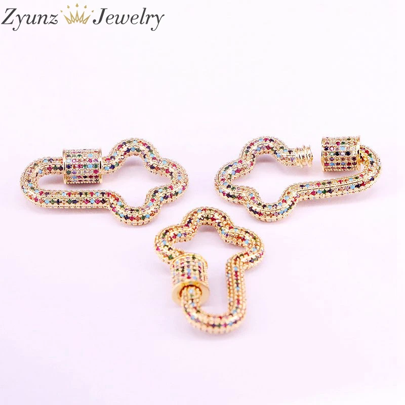 

6PCS, 22*35mm, Pave Full Rainbow CZ Cross Shaped Screw Clasp, Micro Full Pave Cubic Zirconia Clasp For Necklacet Jewelry Making