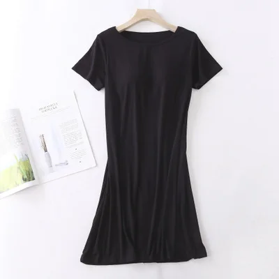 Short Sleeve Night Dress Women Summer Nightgown Chest Pads Large Size Cotton Nightshirt Comfortable Modal Dress Female Sleepwear