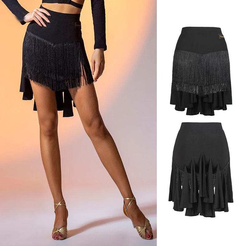 2021 Latin Dance Skirts Women New Slit Sexy Fringe Latina Skirt Samba Cha Cha Clothes Latin Practice Wear Salsa Skirt DNV15245