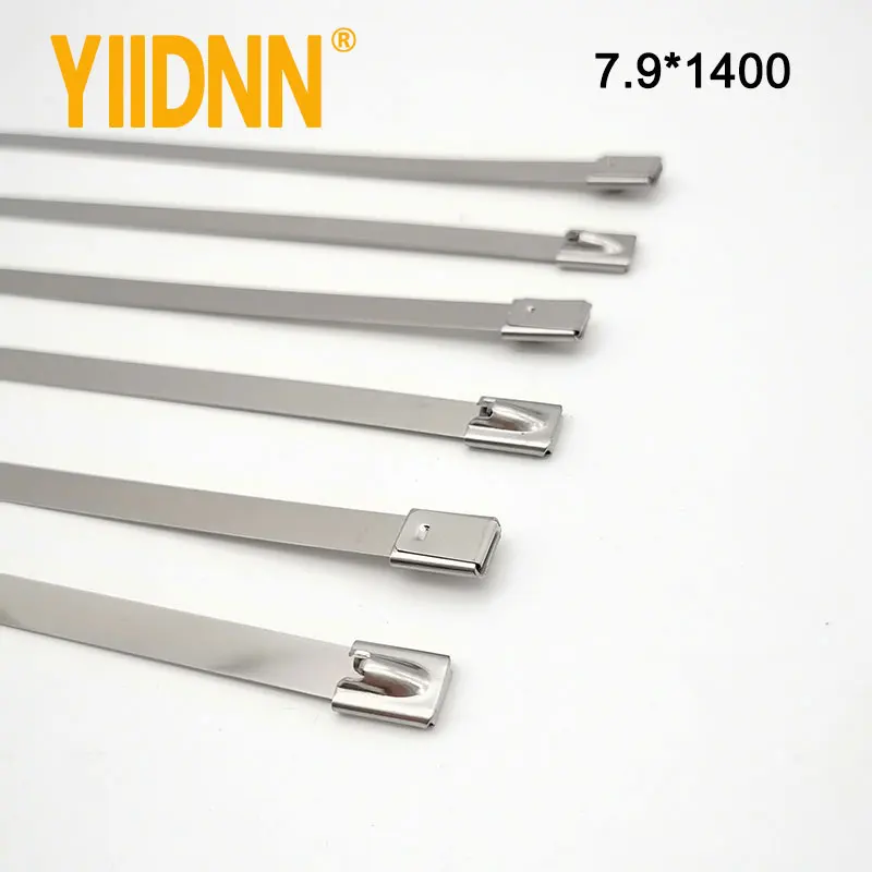 

100 PC Heavy Duty 0.31 Inches (7.9*1400mm)Stainless Steel Exhaust Strap Wrap Coated Locking Zip Cable Ties