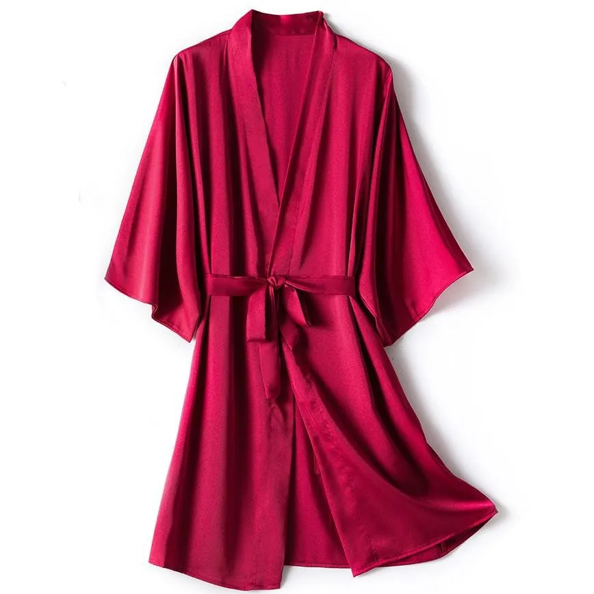 Conjunto de Albornoz Kimono para mujer, ropa de dormir de satén, camisón informal, regalo de boda, lencería Sexy íntima