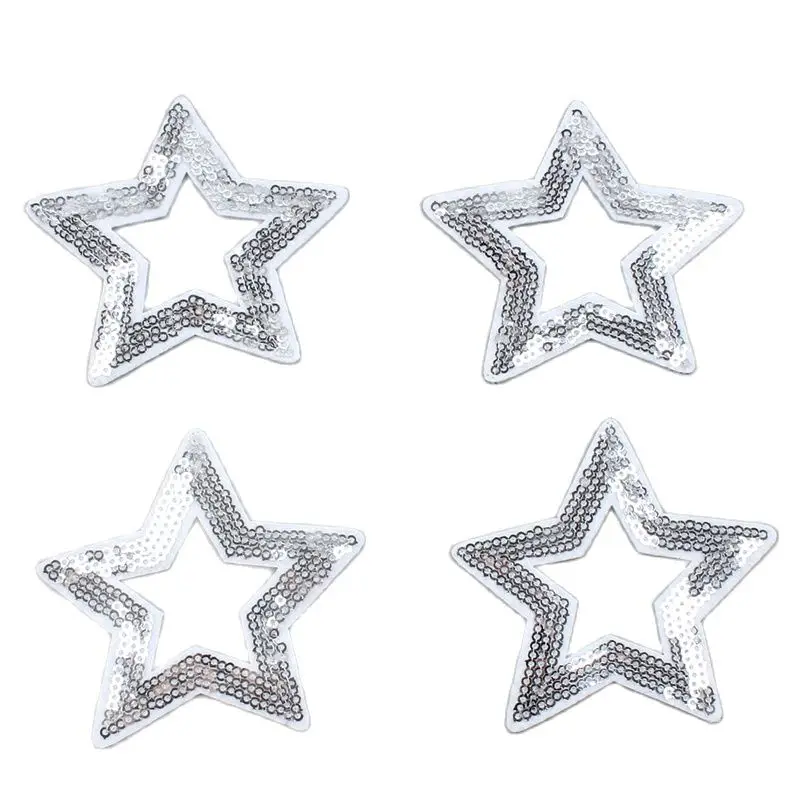 10ps Glitter Star Patches Embroidery Iron On Sequined Stickers DIY Handmade Patchcrafts Sewing Fabric Appliques Coats Badge