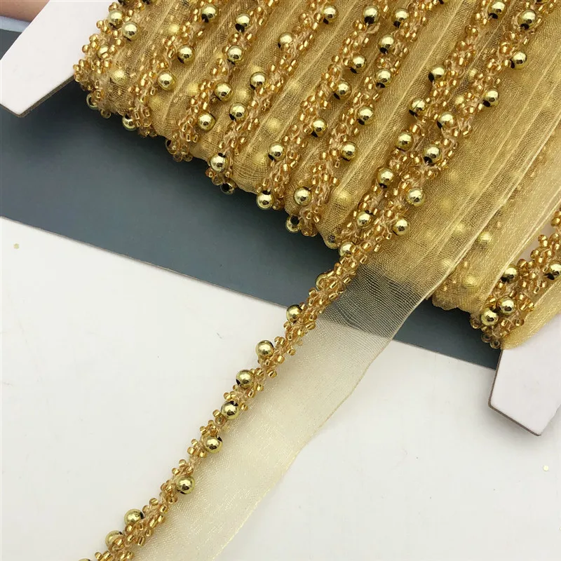 10yards Braid Beaded Chain Trim Mesh Lace Ribbon Fabric Applique Sewing DIY 0. 78\'\' Width