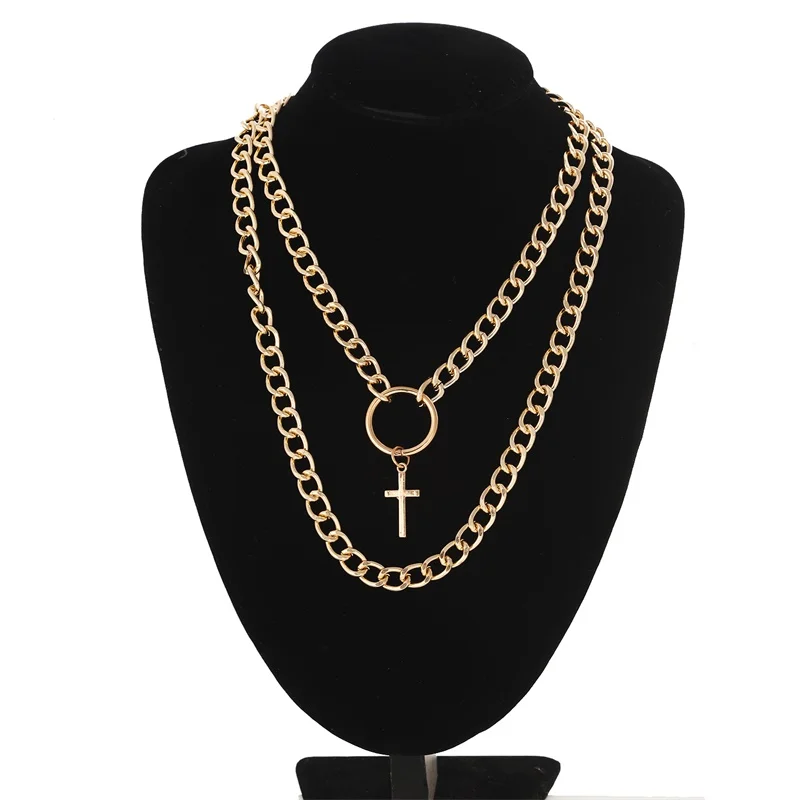 KPOP Layered Chain Necklace for Women Men Punk Fashion Cross Pendants Grunge Aesthetic Egirl Alternative Goth Jewelry Gifts