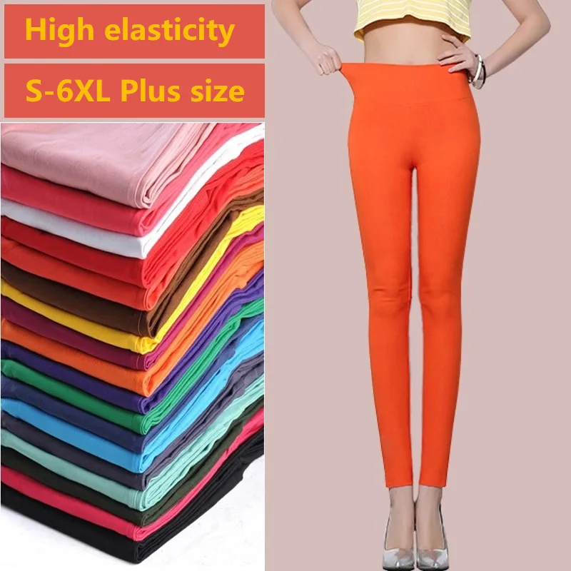 Elastic High Waist Push Up Leggings Women Out Wear Spring Autumn Thin Pencil Pants Candy-colored Trousers Legins Leggings Mujer