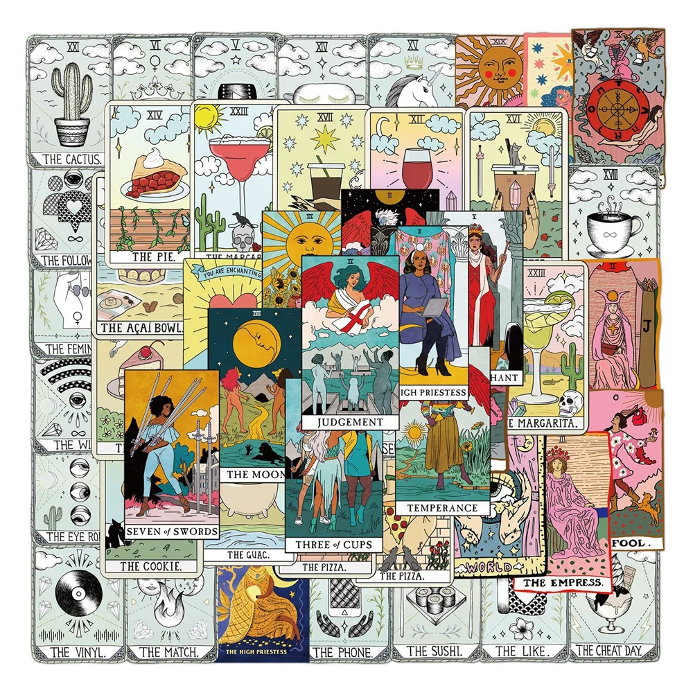 

50pcs Vintage Tarot Stickers For Notebooks Scrapbook Supplies Stationery Retro Stickers Scrapbooking Material Craft Supplies