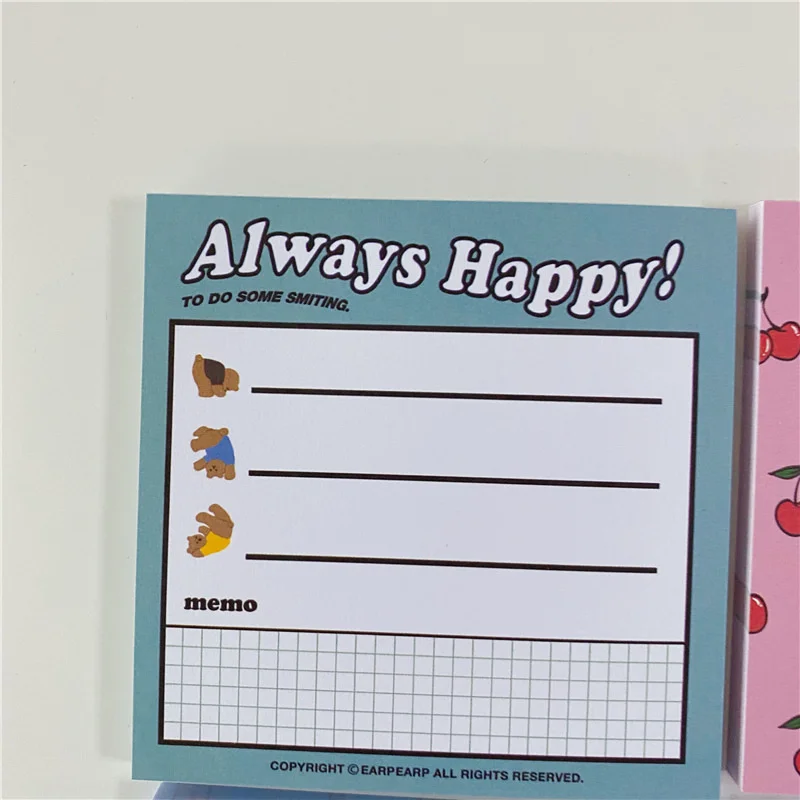 50 Sheets Cute Cherry Bear Note Paper Memo Pad Creative Message Day Week Planner Sticker School Office Stationery Supply