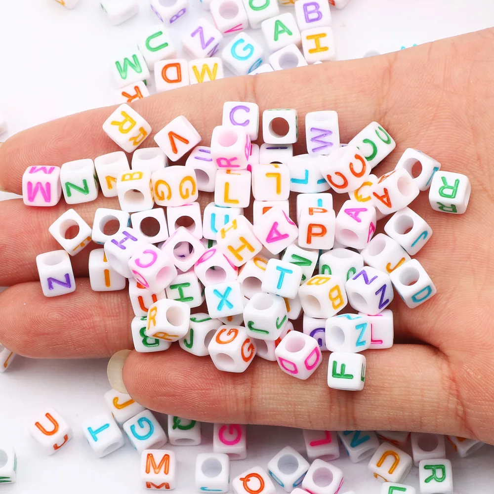 Mixed White and Colored Square Letter Acrylic Beads Cube Loose Spacer Alphabet Beads For Jewelry Making Diy Handmade Accessories