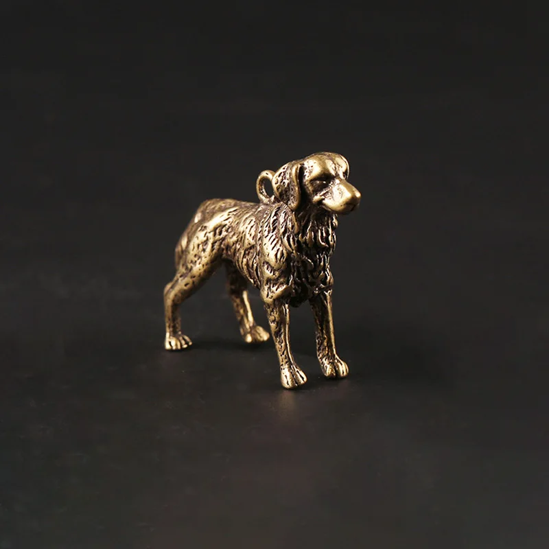 Solid Brass Golden Retriever Dog Figures Key Chain Pendants Jewelry Chinese Zodiac Animal Puppy Keychain Hanging Trinkets Copper